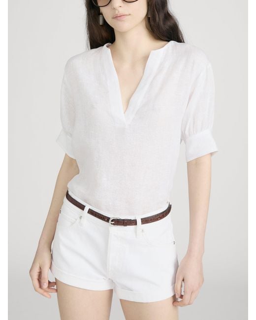 FRAME White The Linen V-neck Popover Top