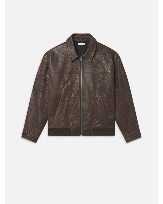 FRAME Brown Textured Leather Bomber