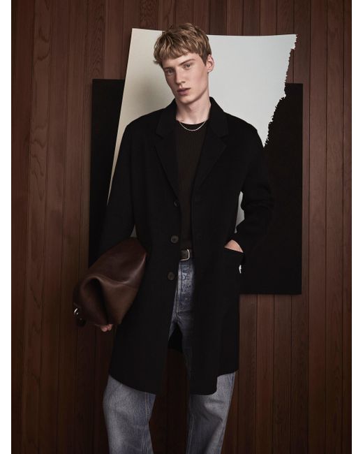 FRAME Blue Double Face Wool Overcoat for men