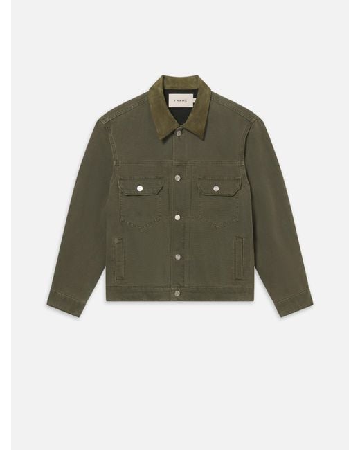 FRAME Green Canvas Trucker Jacket