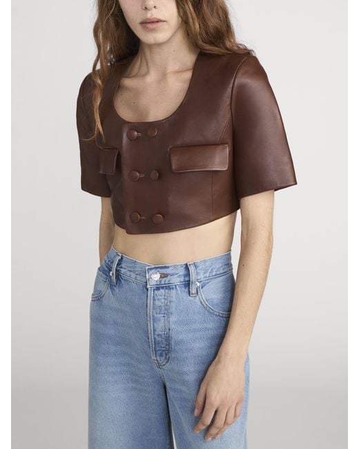 FRAME Brown The Cropped Leather Jacket