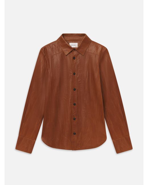 FRAME Brown The Crinkled Leather Studio Shirt