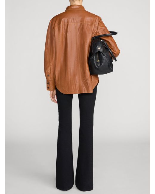 FRAME Brown The Crinkled Leather Studio Shirt