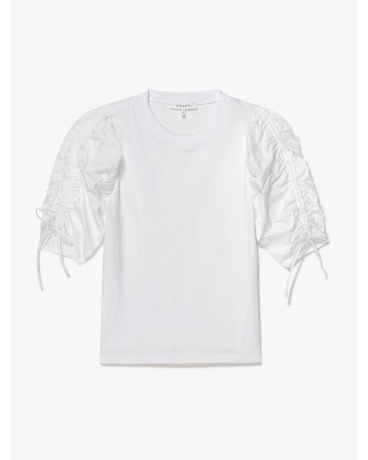 FRAME White Ruched Tie Sleeve Tee