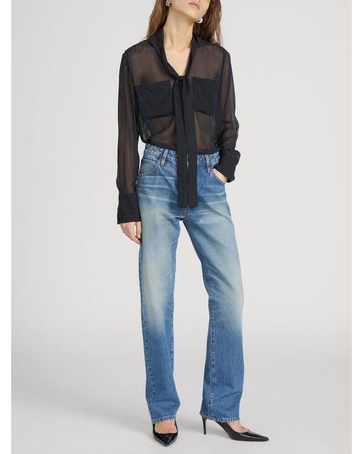 FRAME Blue Polka Dot Modern Tie Blouse