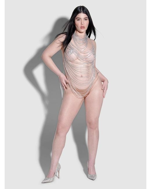 Frederick's of Hollywood Women's Metallic Ziggy Body Chain Chemise Dress