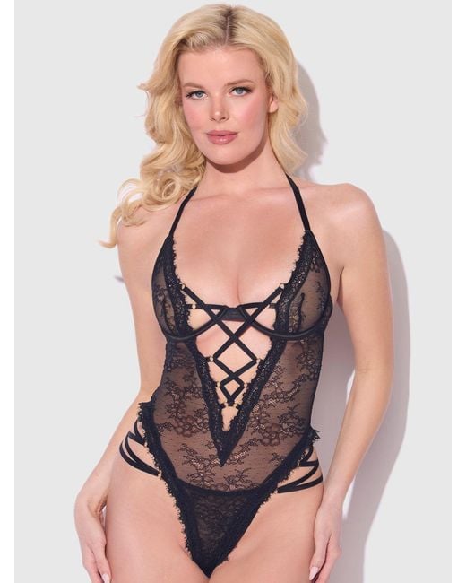 Frederick's of Hollywood Pink Chiara Lace & Strappy Teddy