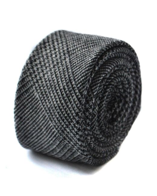 Frederick Thomas mens wool tweed tie in black and white herringbone FT2137