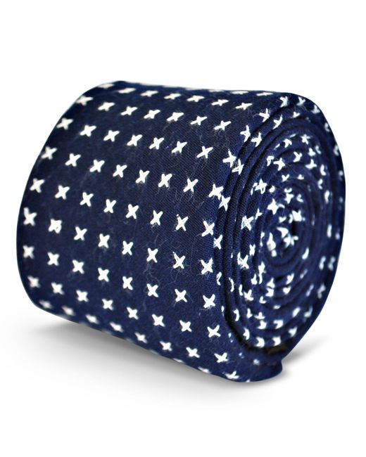 Frederick Thomas Ties Navy Blue With Cross Design In 100% Cotton Linen Tie for men