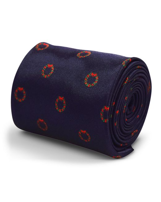 Frederick Thomas Ties Blue Navy Christmas Tie With Wreath Design for men
