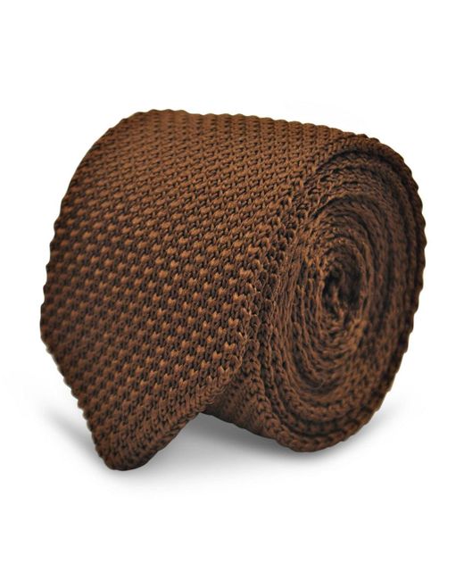 Frederick Thomas Ties Chocolate Brown Knitted Tie With Pointed End In Standard 8cm Width for men