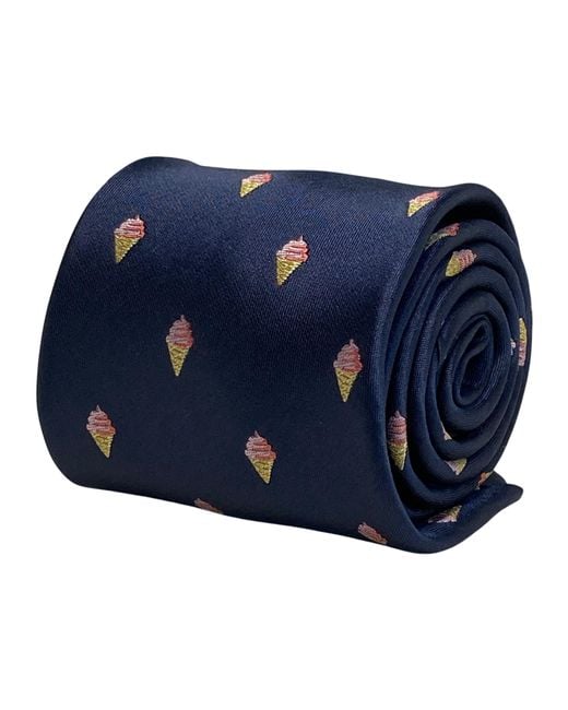 Frederick Thomas Ties Blue Navy Mens Tie With Ice Cream Quirky Design for men