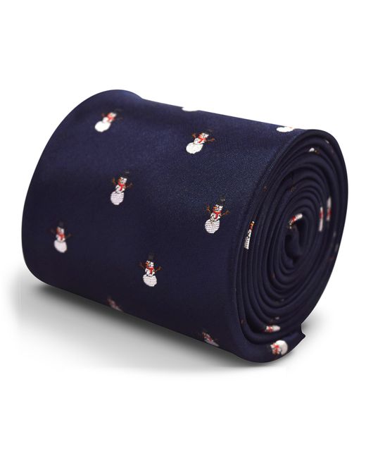 Frederick Thomas Ties Blue Navy Christmas Tie With Snowman Design for men