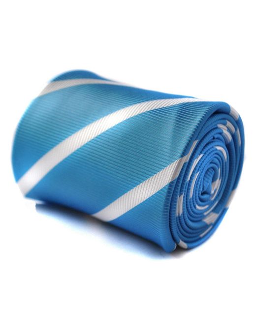 Frederick Thomas Ties Medium Blue Tie With White Stripes for men