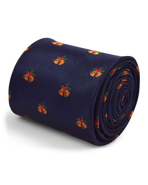 Frederick Thomas Ties Blue Navy Christmas Tie With Bells Design for men
