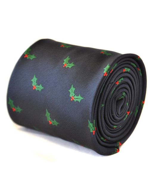 Frederick Thomas Ties Blue Christmas Range - Navy Christmas Tie With Holly Design for men
