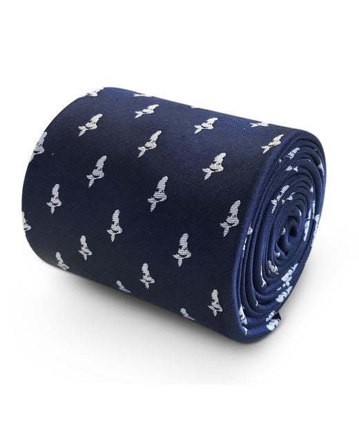 Frederick Thomas Ties Navy Blue Tie With Mermaid Silhouette Print Design for men