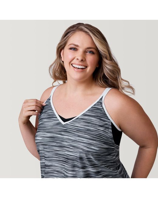 Free Country Plus Size Heat Wave V-neck Blouson Tankini Top in Blue | Lyst