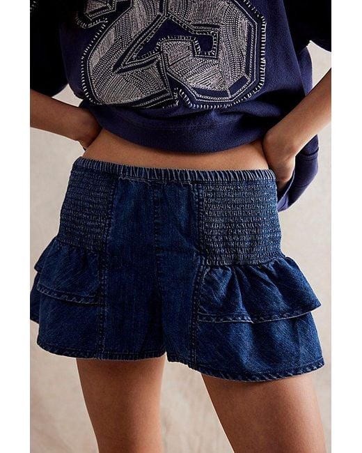Free People Blue We The Free Alani Pull-On Chambray Shorts