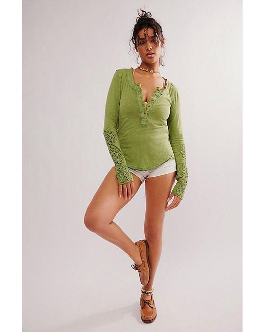 Free People Green Our Song Henley Cuff