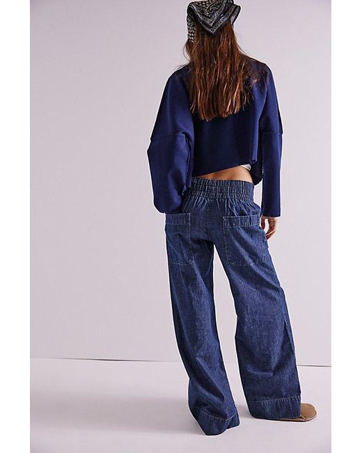 Free People Blue Breezy Denim Pull-on Jeans