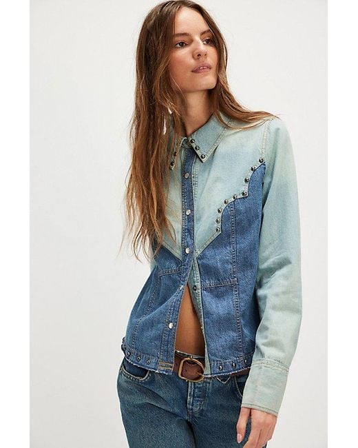 Free People Blue We The Free Dude Ranch Denim Shirt
