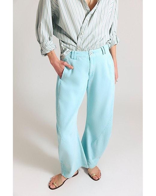 Free People Blue Spotlight Washed Barrel Chino Trousers