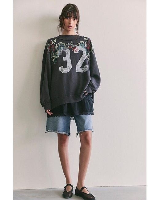 Free People Gray Palm Spring Turtleneck Graphic Pullover