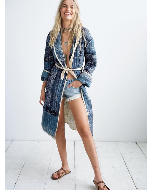 Free People Blue Wildflower Blossom Duster Jacket