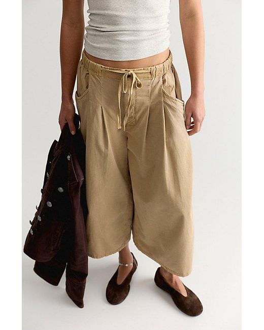 Free People Natural Telluride Wide-Leg Crop Pull-On Solid Pants