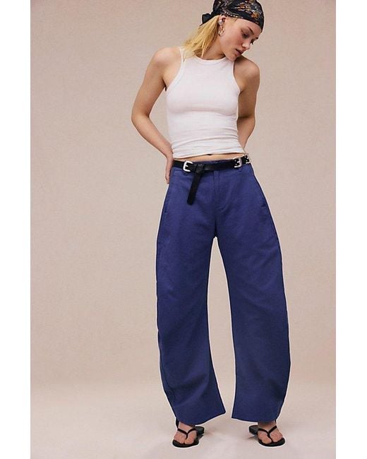 Free People Blue Spotlight Structured Twill Barrel Trousers