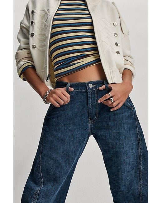 Free People Blue Highland Low-Rise Twisted Bowed Jeans