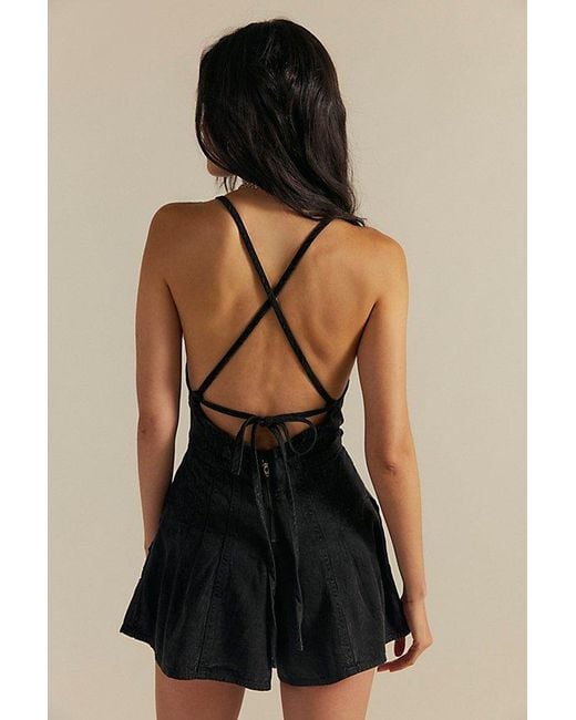 Free People Black Nostalgia Ultra-shortalls