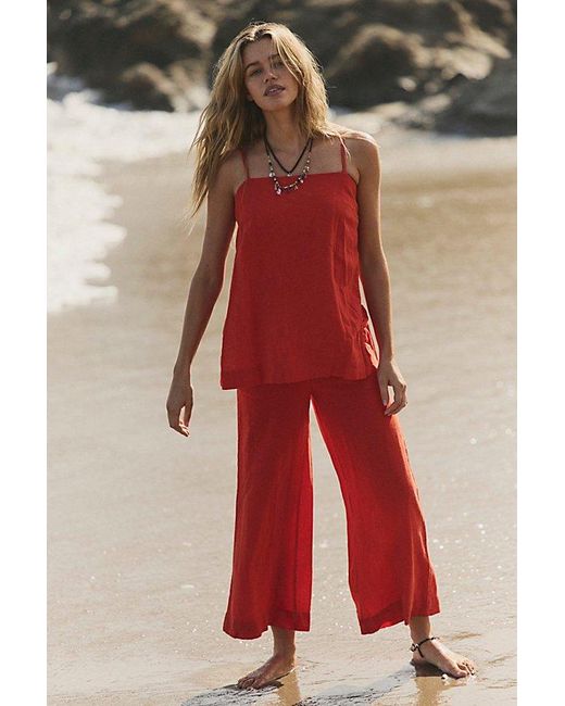 Free People Sightseer Linen Set in Red | Lyst