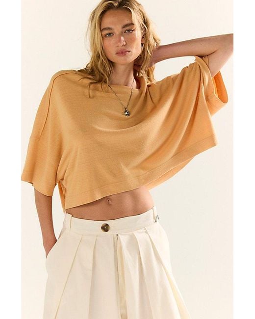 Free People Brown Boxy Crew-Neck Silk Tee