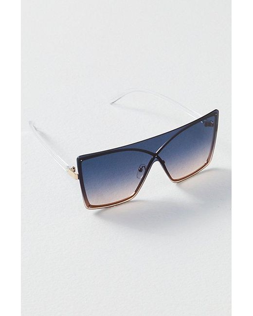 Free People Blue Now You See Me Shield Sunglasses
