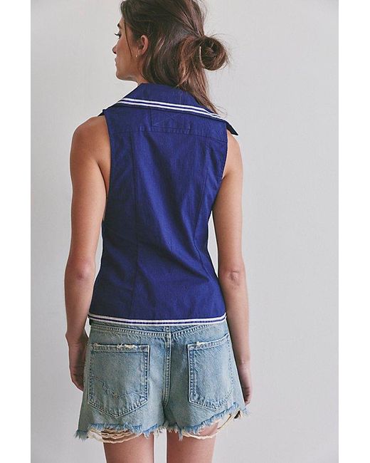 Free People Blue High Seas Cotton Top