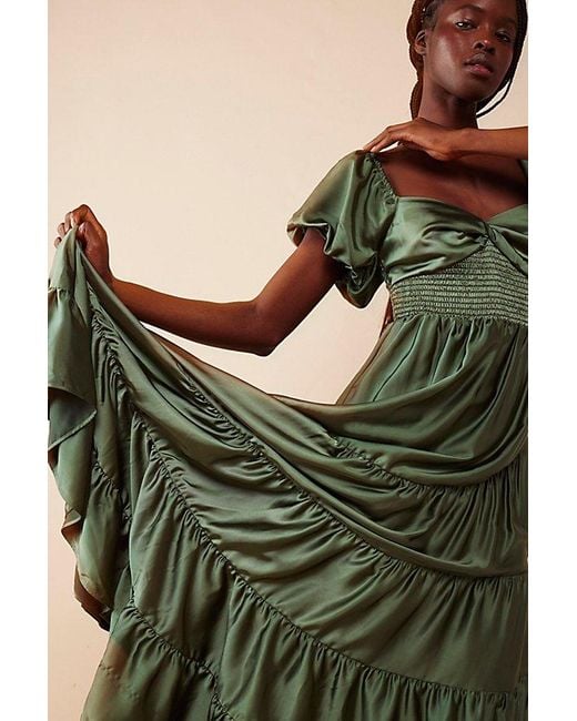Free People Green Sundrenched Silky Maxi Dress