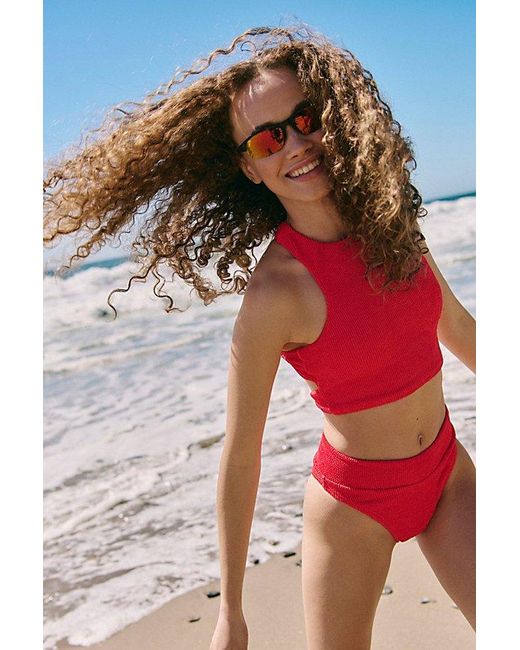 Rhythm Red Wave Break Cross Back Surf Top