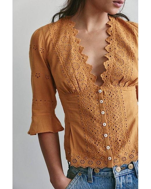 Free People Blue Salone Eyelet Top