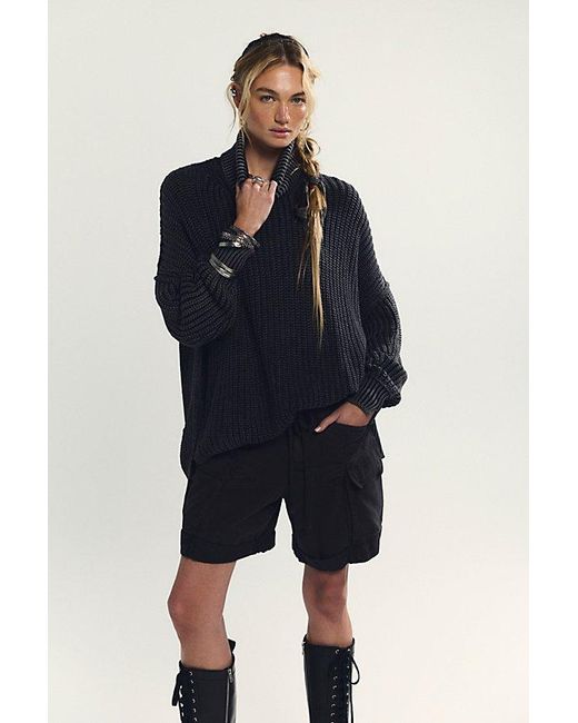 Free People Blue Worn Thru Turtleneck Sweater