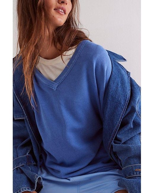 Free People Blue We The Free Venice V-Neck Sweatshirt