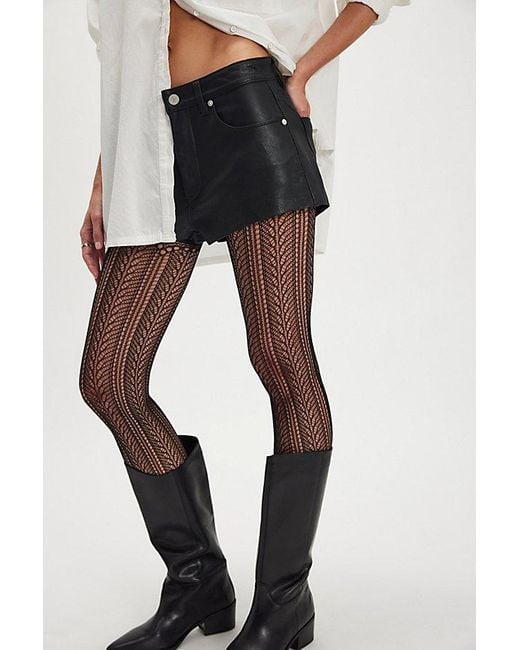 Free People Black Chevron Lace Tights