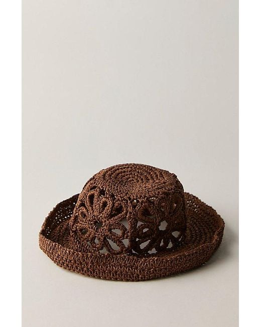 Free People Brown Cut-Out Daisy Straw Hat