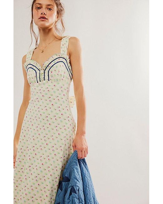 Free People Blue Sweet Hearts Midi At In Ivory Combo, Size: Xs