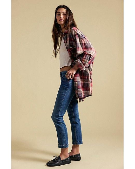Free People Blue Revival Low-Rise Straight Cropped Jeans