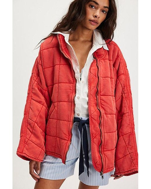 Free People Red Dolman Quilted Knit Jacket