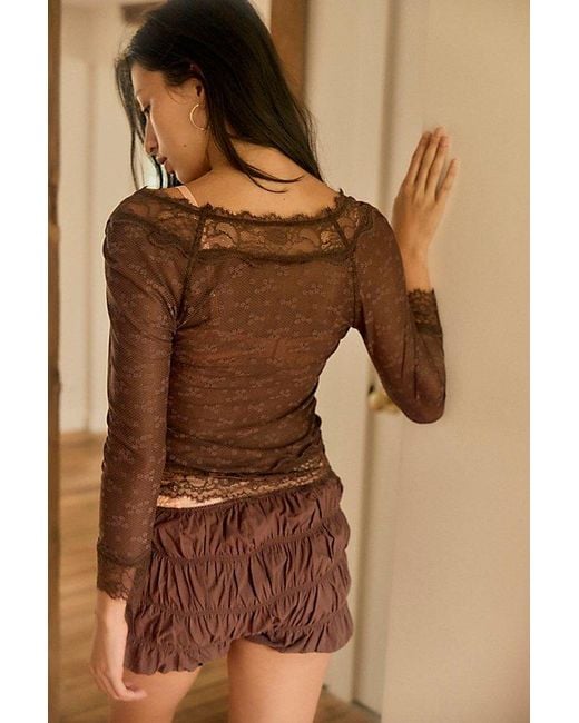 Intimately By Free People Brown Lace Me Twice Layering Top By