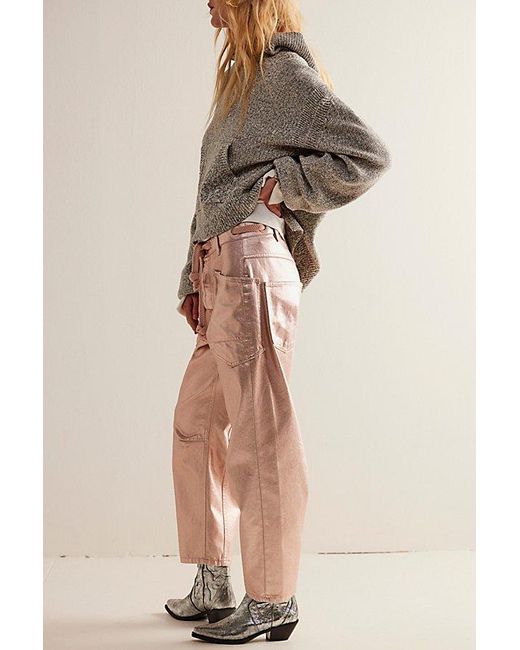 Free People Natural We The Free Moxie Metallic Low-slung Barrel Jeans