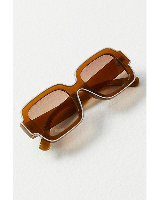 Free People Brown Shadow Side Square Sunglasses At In Green Tea